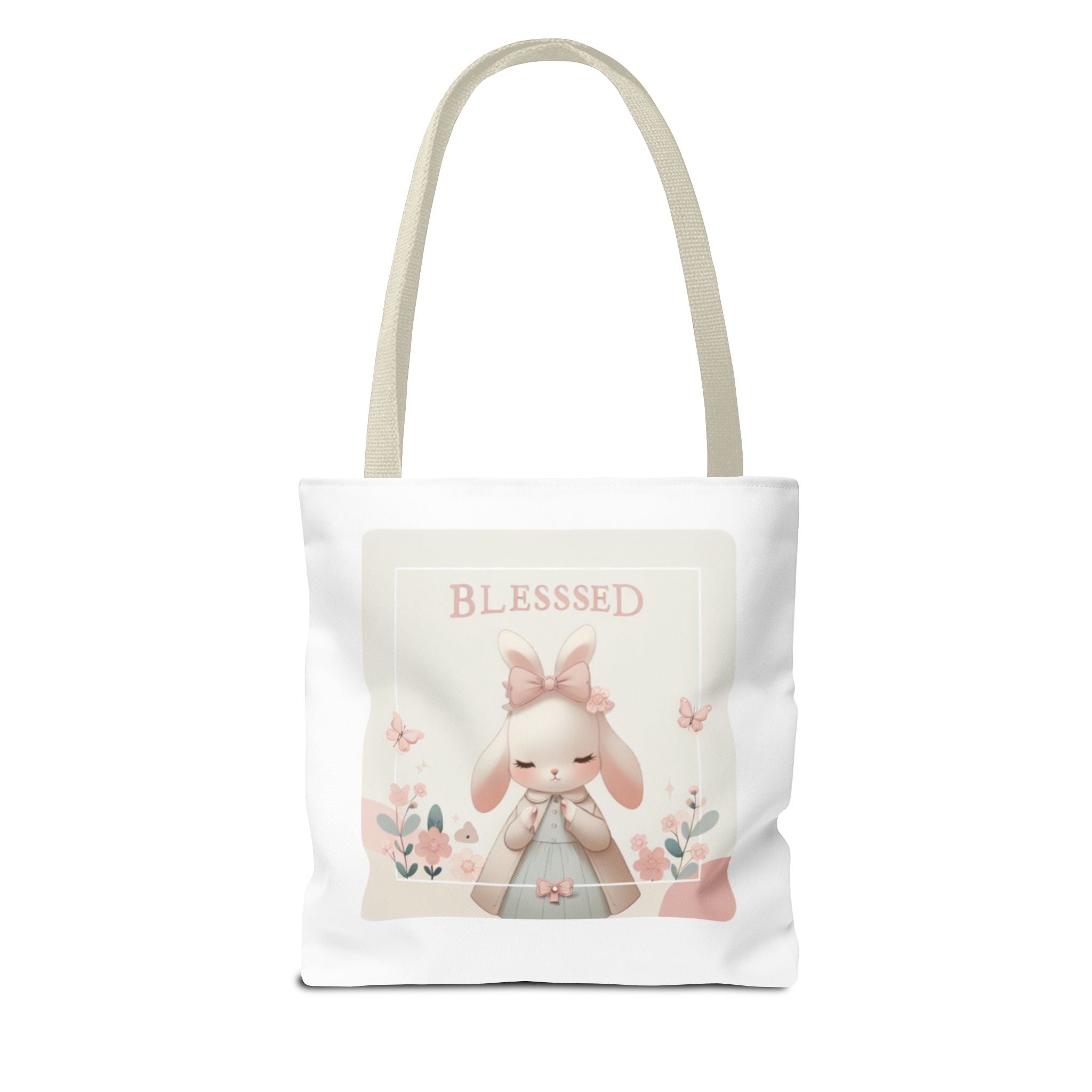 Blessed Bunny Prayer Tote Bag | Cute Pastel Floral Illustration