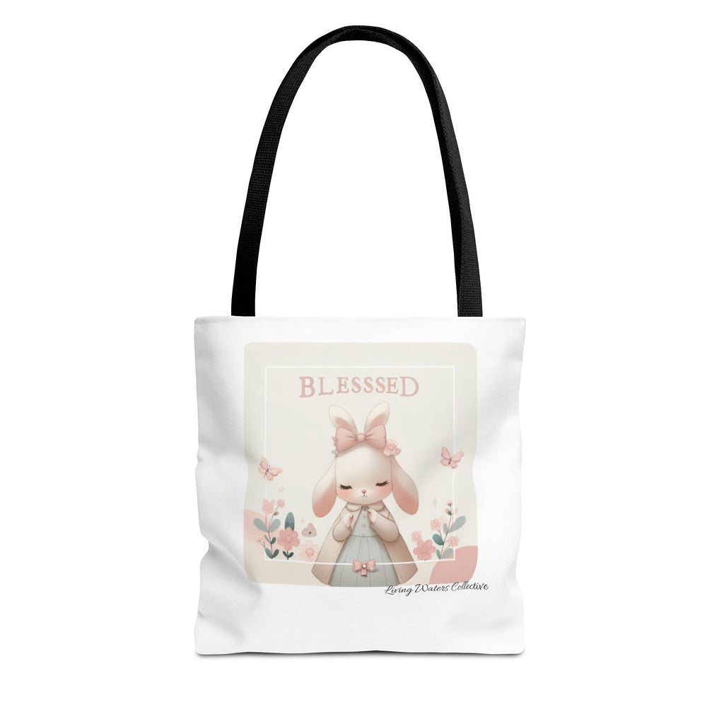 Blessed Bunny Prayer Tote Bag | Cute Pastel Floral Illustration