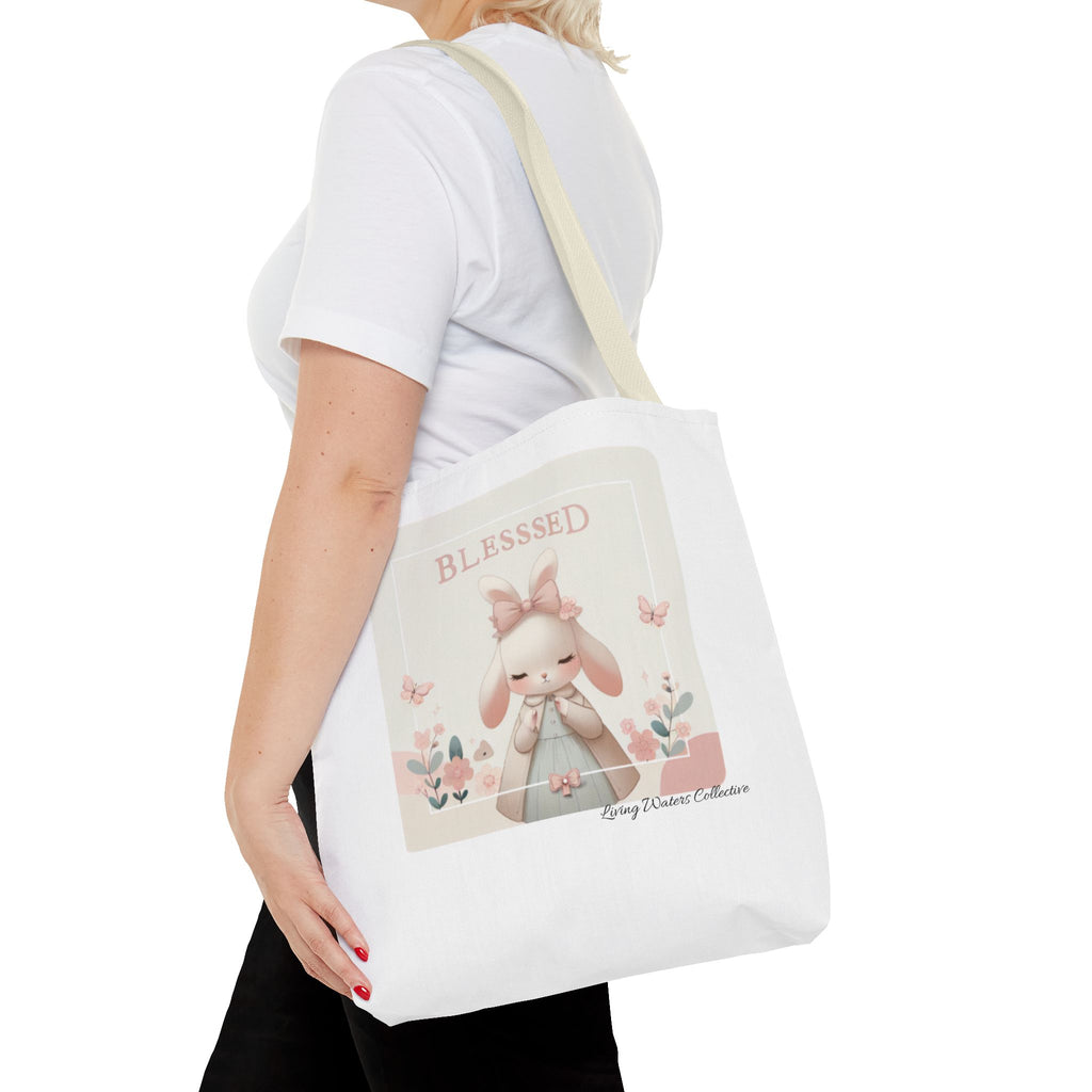 Blessed Bunny Prayer Tote Bag | Cute Pastel Floral Illustration