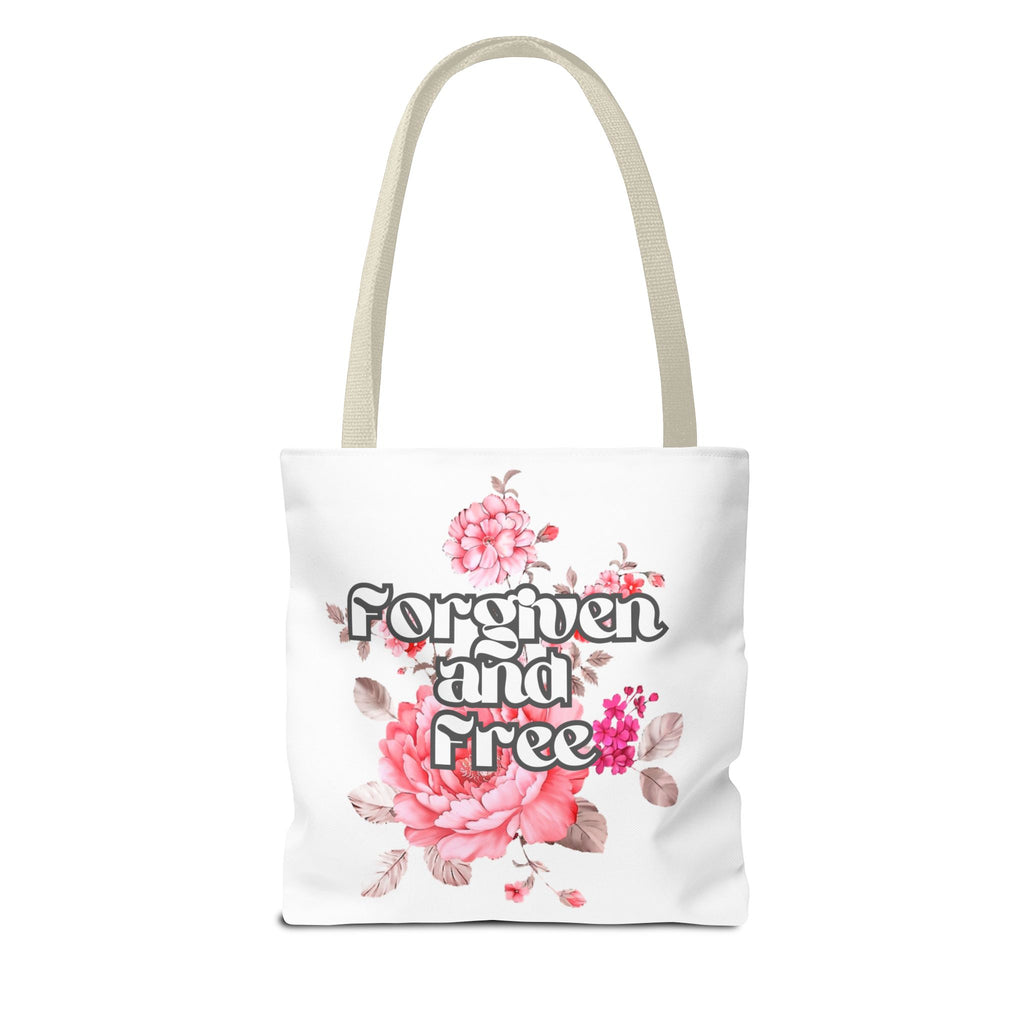 Forgiven and Free Tote Bag | Floral Script Design
