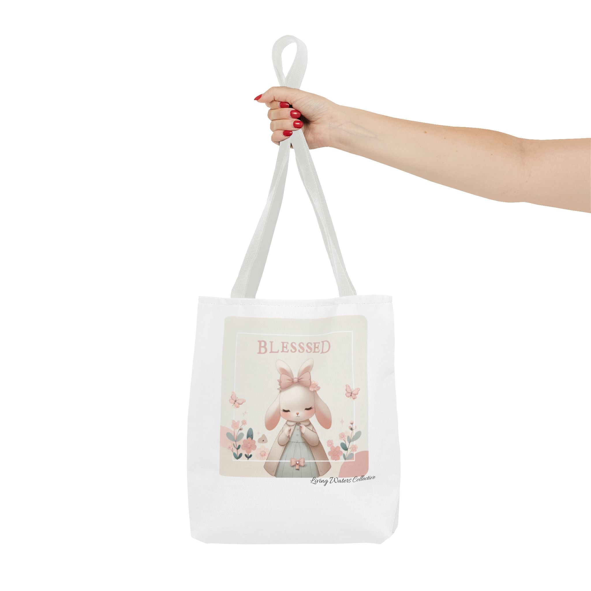 Blessed Bunny Prayer Tote Bag | Cute Pastel Floral Illustration