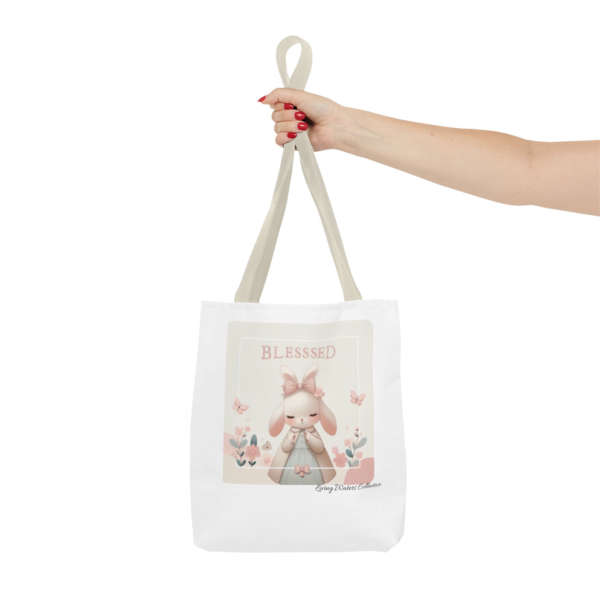 Blessed Bunny Prayer Tote Bag | Cute Pastel Floral Illustration