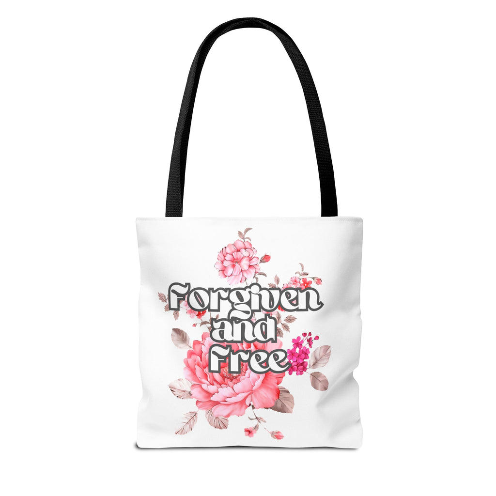 Forgiven and Free Tote Bag | Floral Script Design