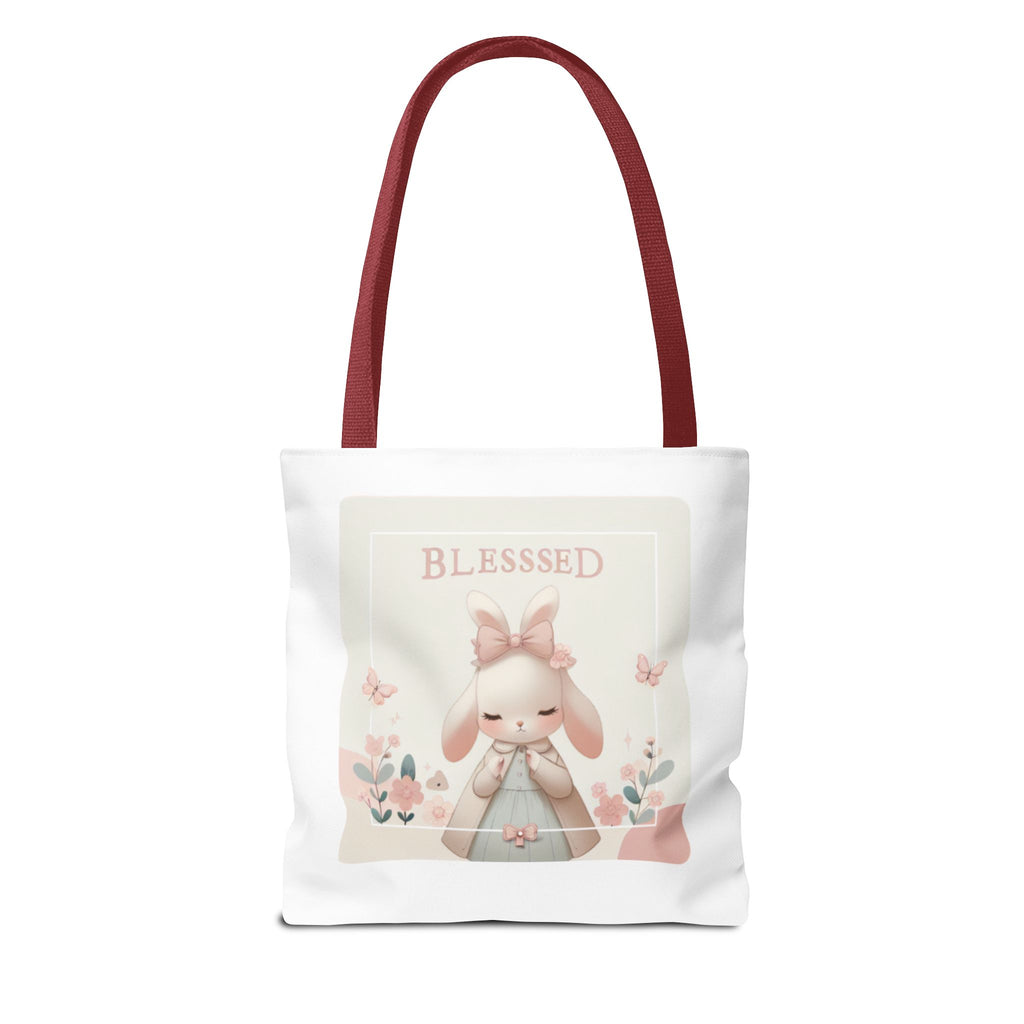 Blessed Bunny Prayer Tote Bag | Cute Pastel Floral Illustration