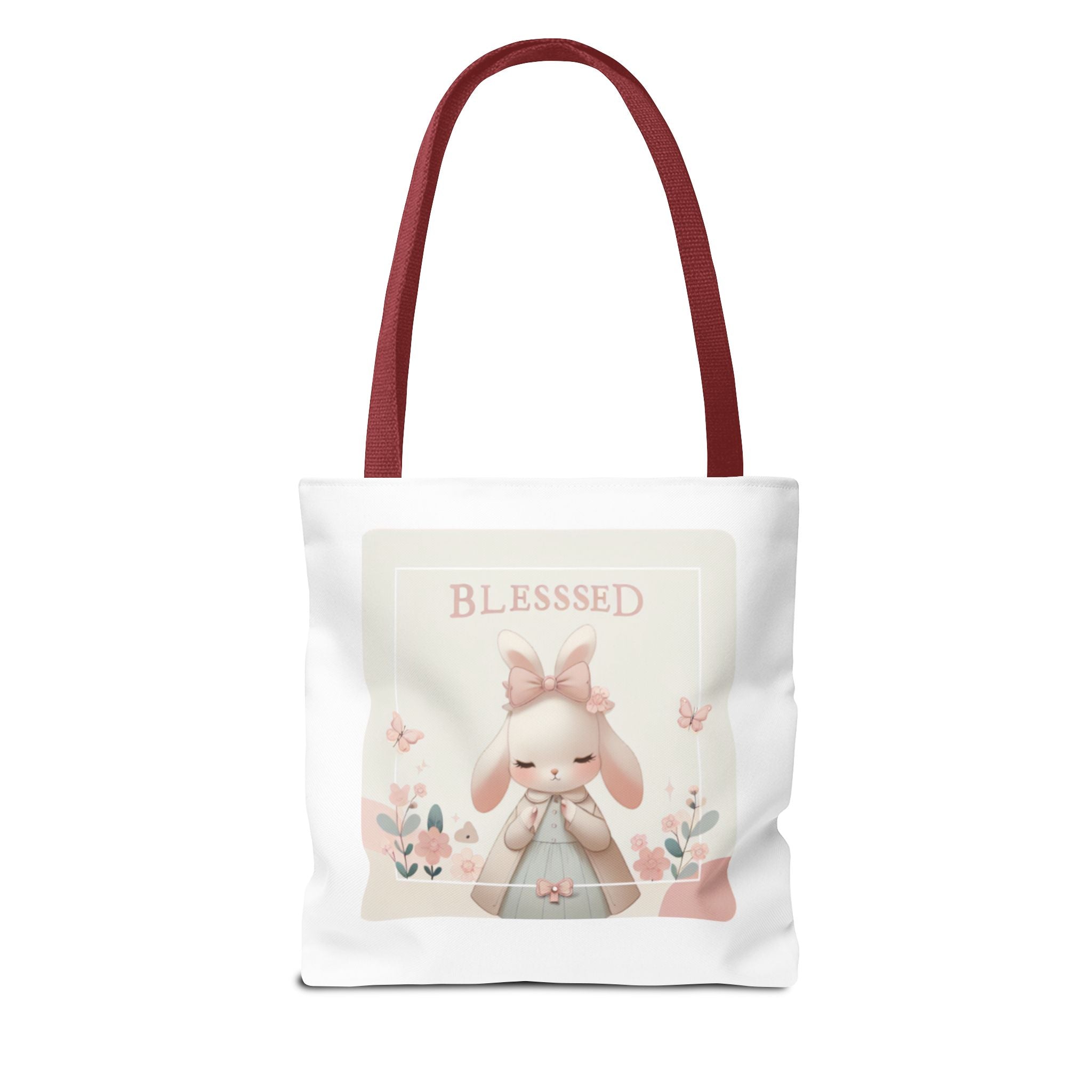 Blessed Bunny Prayer Tote Bag | Cute Pastel Floral Illustration