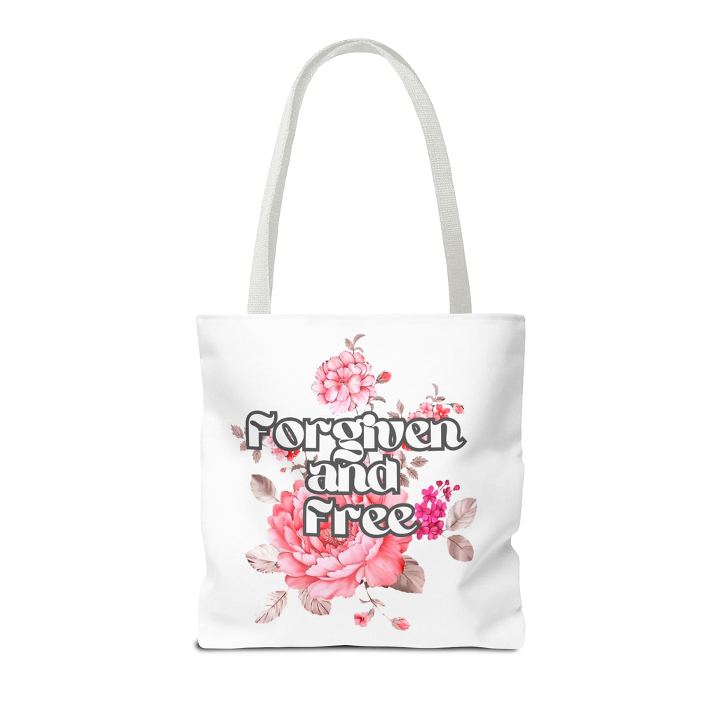 Forgiven and Free Tote Bag | Floral Script Design