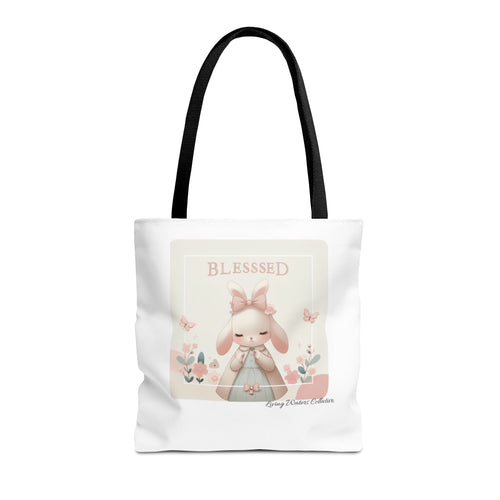 Blessed Bunny Prayer Tote Bag | Cute Pastel Floral Illustration