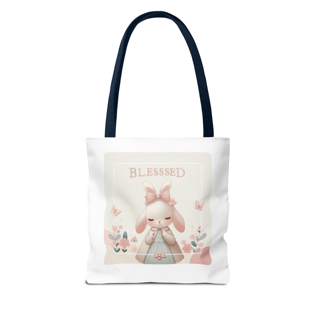 Blessed Bunny Prayer Tote Bag | Cute Pastel Floral Illustration