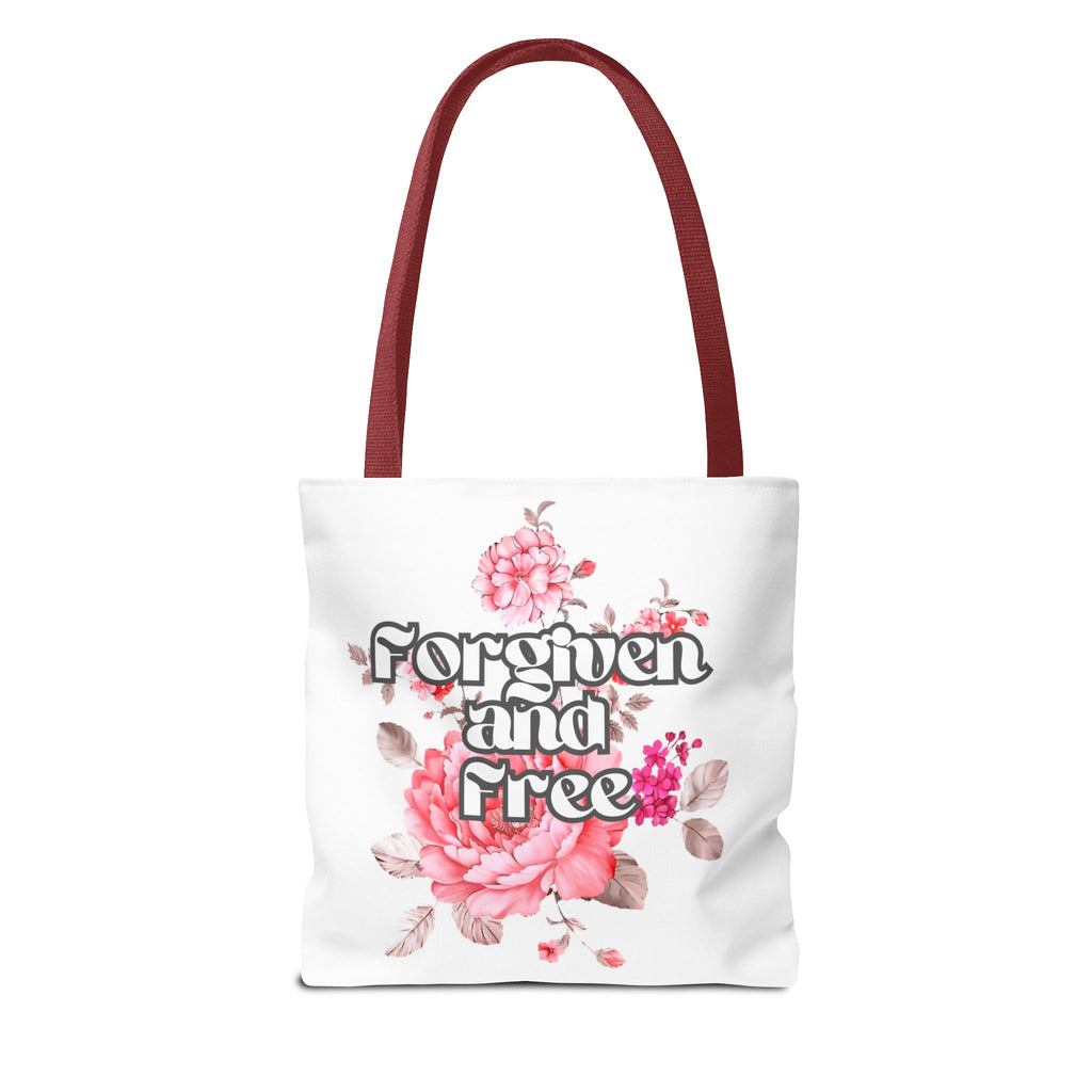Forgiven and Free Tote Bag | Floral Script Design