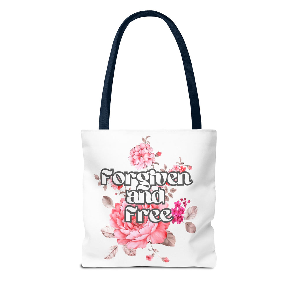 Forgiven and Free Tote Bag | Floral Script Design