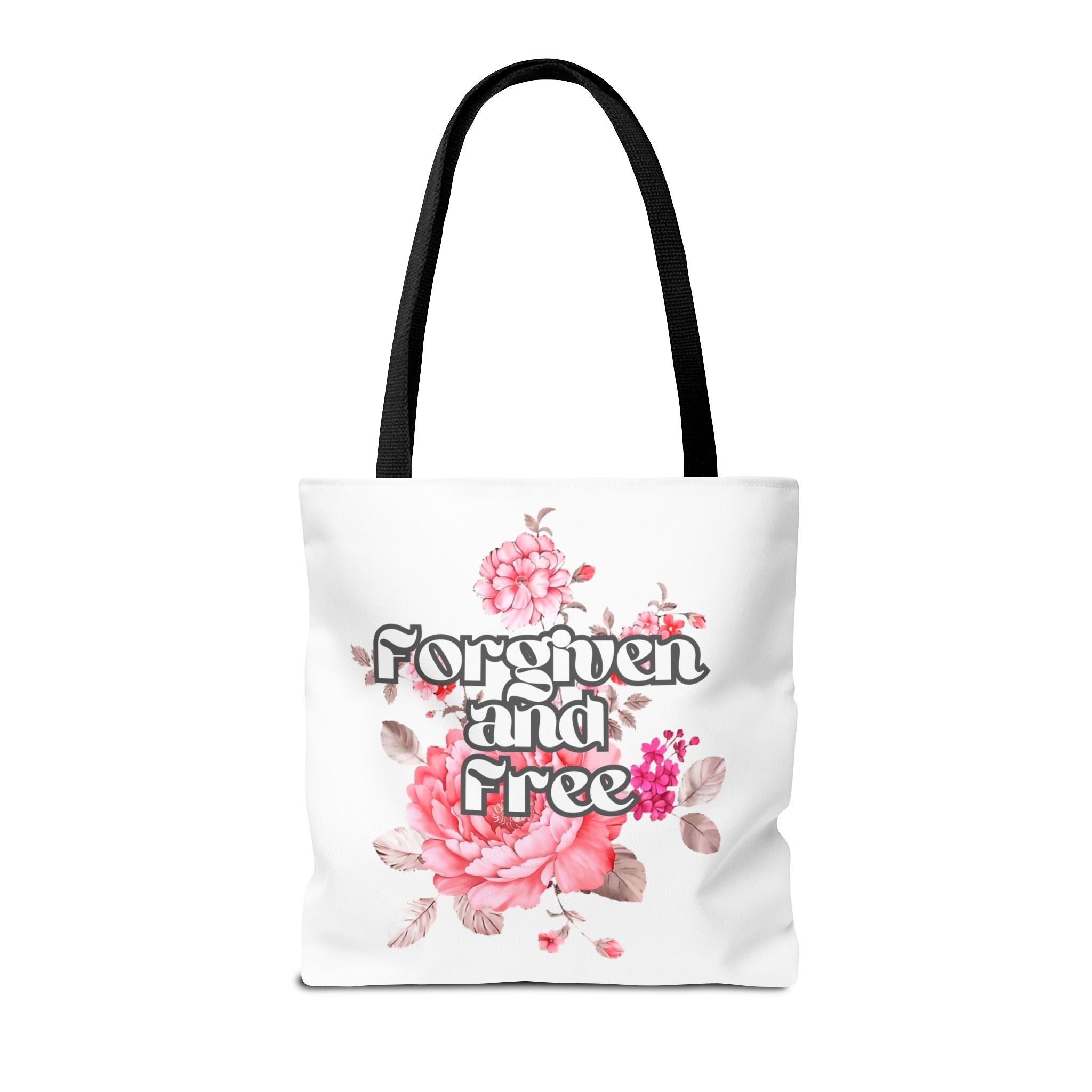 Forgiven and Free Tote Bag | Floral Script Design