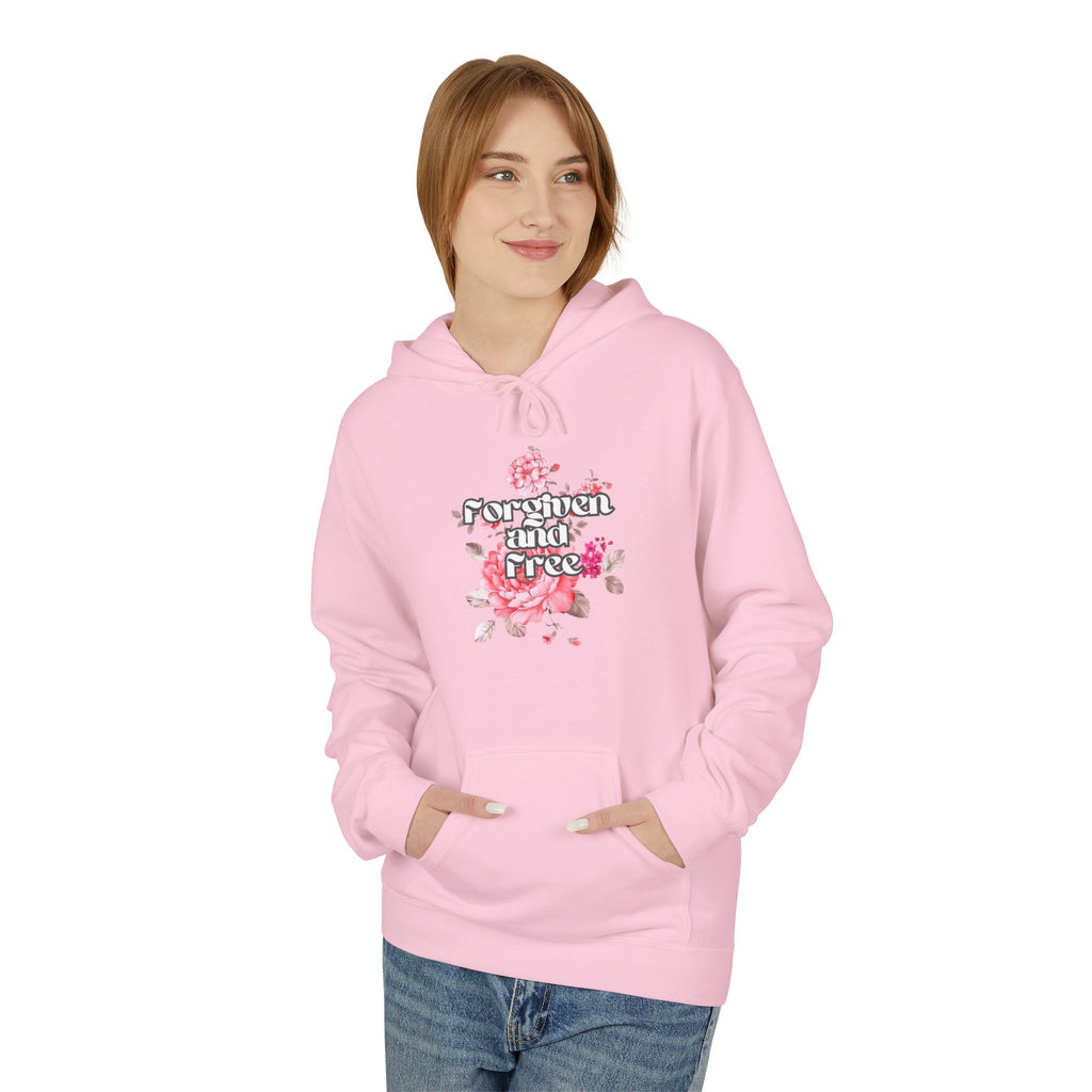 Floral  Christian hoodie — forgiven and free in Jesus. Beautiful rose faith sweatshirt for women. Perfect Christian gift. Multiple sizes.