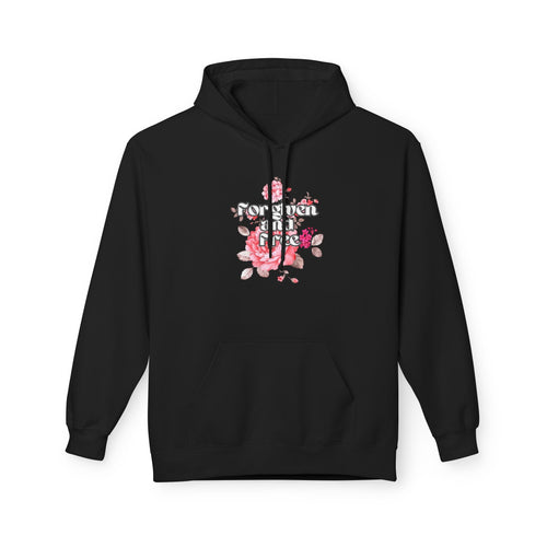 Floral  Christian hoodie — forgiven and free in Jesus. Beautiful rose faith sweatshirt for women. Perfect Christian gift. Multiple sizes.