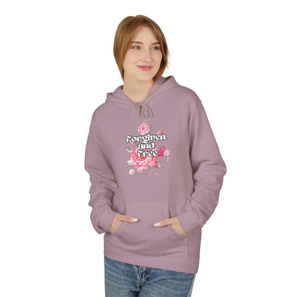 Floral  Christian hoodie — forgiven and free in Jesus. Beautiful rose faith sweatshirt for women. Perfect Christian gift. Multiple sizes.