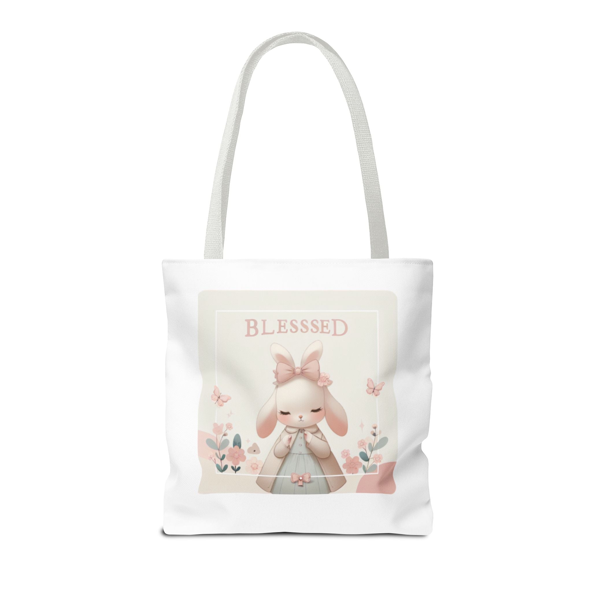 Blessed Bunny Prayer Tote Bag | Cute Pastel Floral Illustration