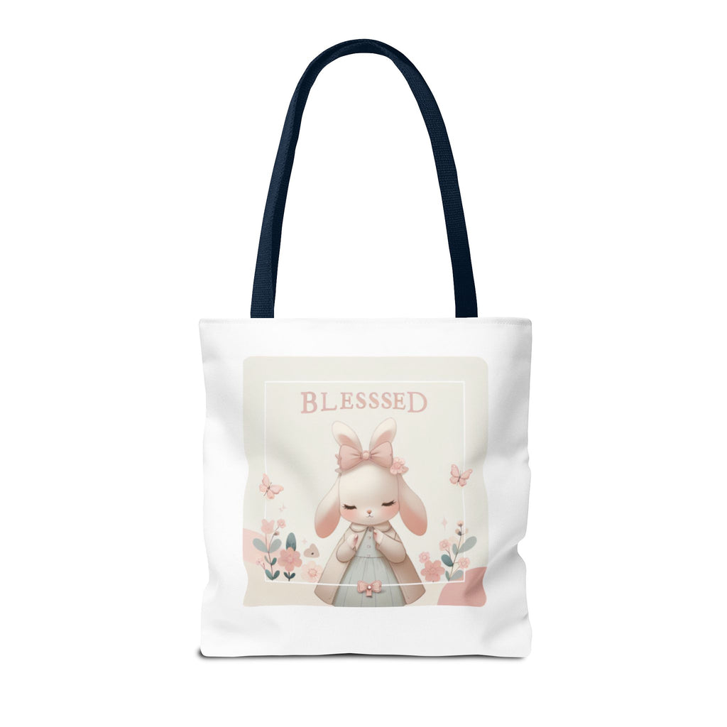 Blessed Bunny Prayer Tote Bag | Cute Pastel Floral Illustration