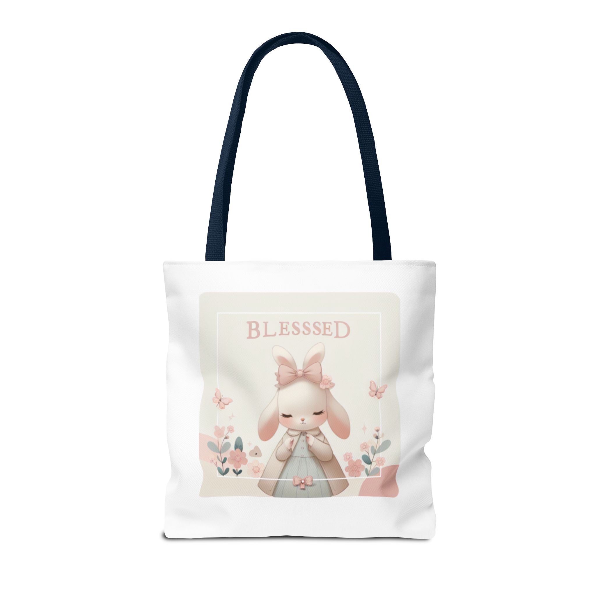 Blessed Bunny Prayer Tote Bag | Cute Pastel Floral Illustration