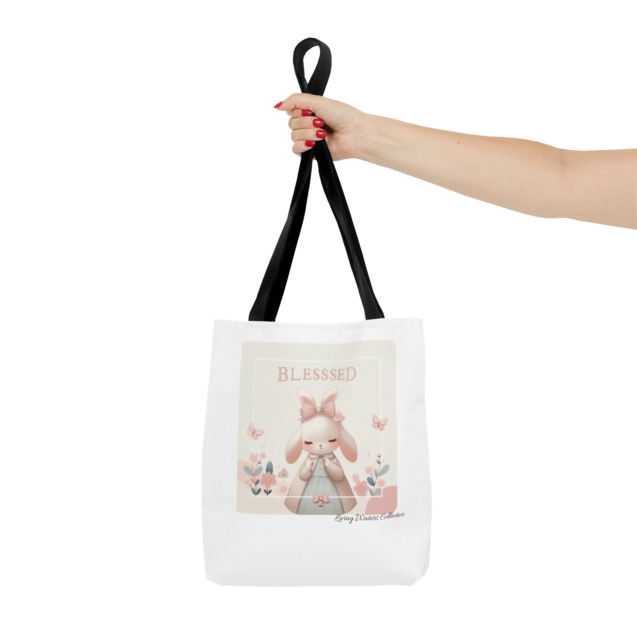 Blessed Bunny Prayer Tote Bag | Cute Pastel Floral Illustration