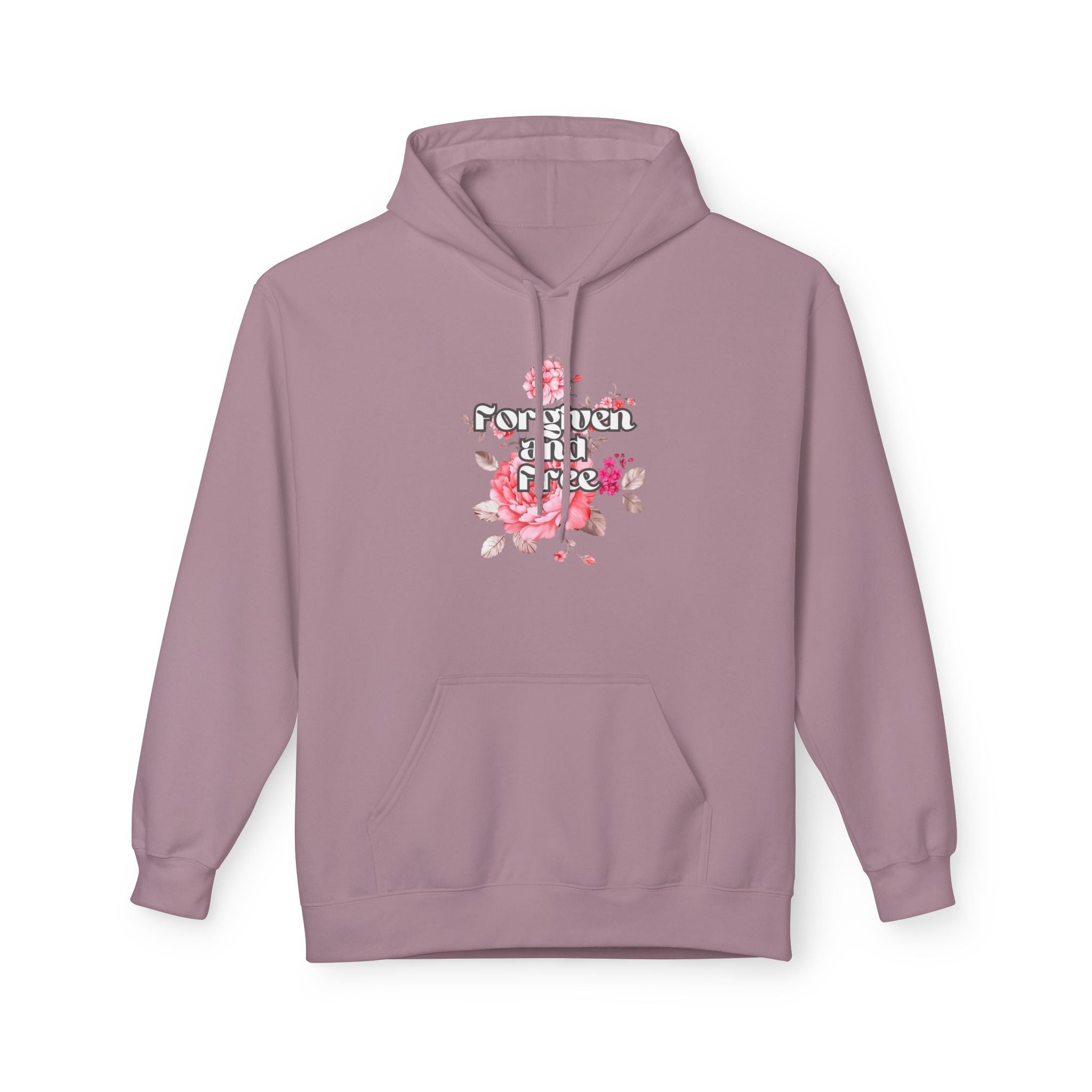 Floral  Christian hoodie — forgiven and free in Jesus. Beautiful rose faith sweatshirt for women. Perfect Christian gift. Multiple sizes.