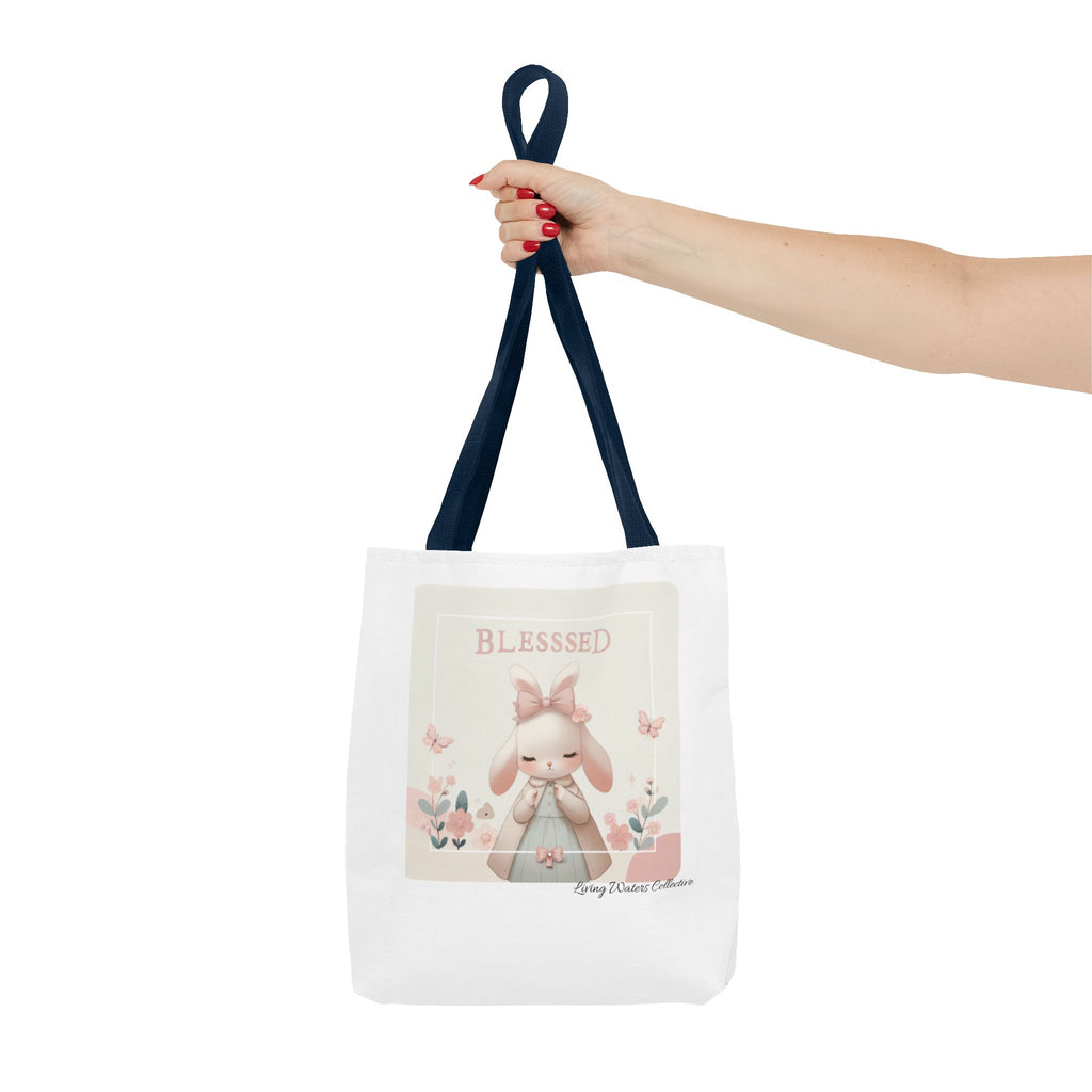 Blessed Bunny Prayer Tote Bag | Cute Pastel Floral Illustration