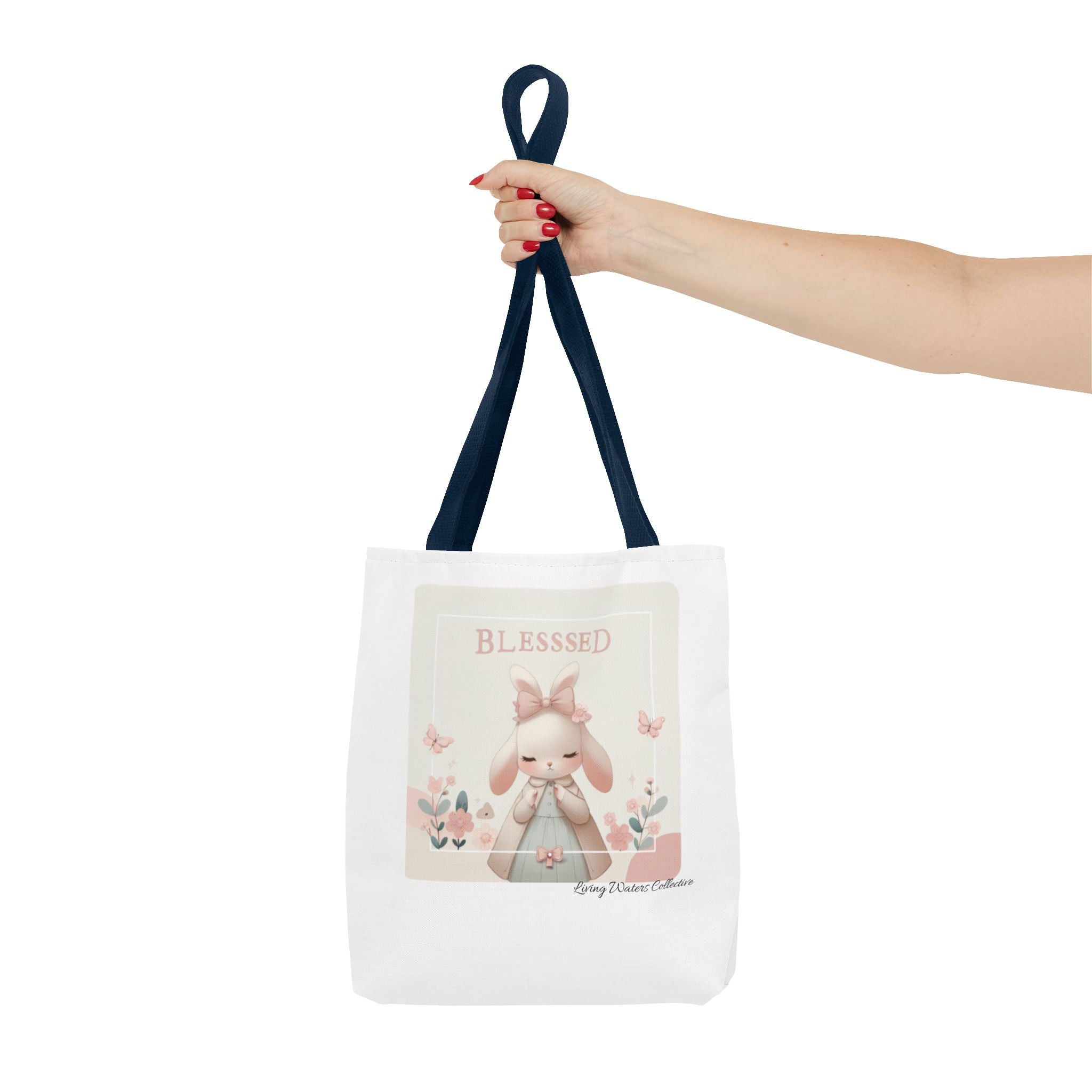 Blessed Bunny Prayer Tote Bag | Cute Pastel Floral Illustration