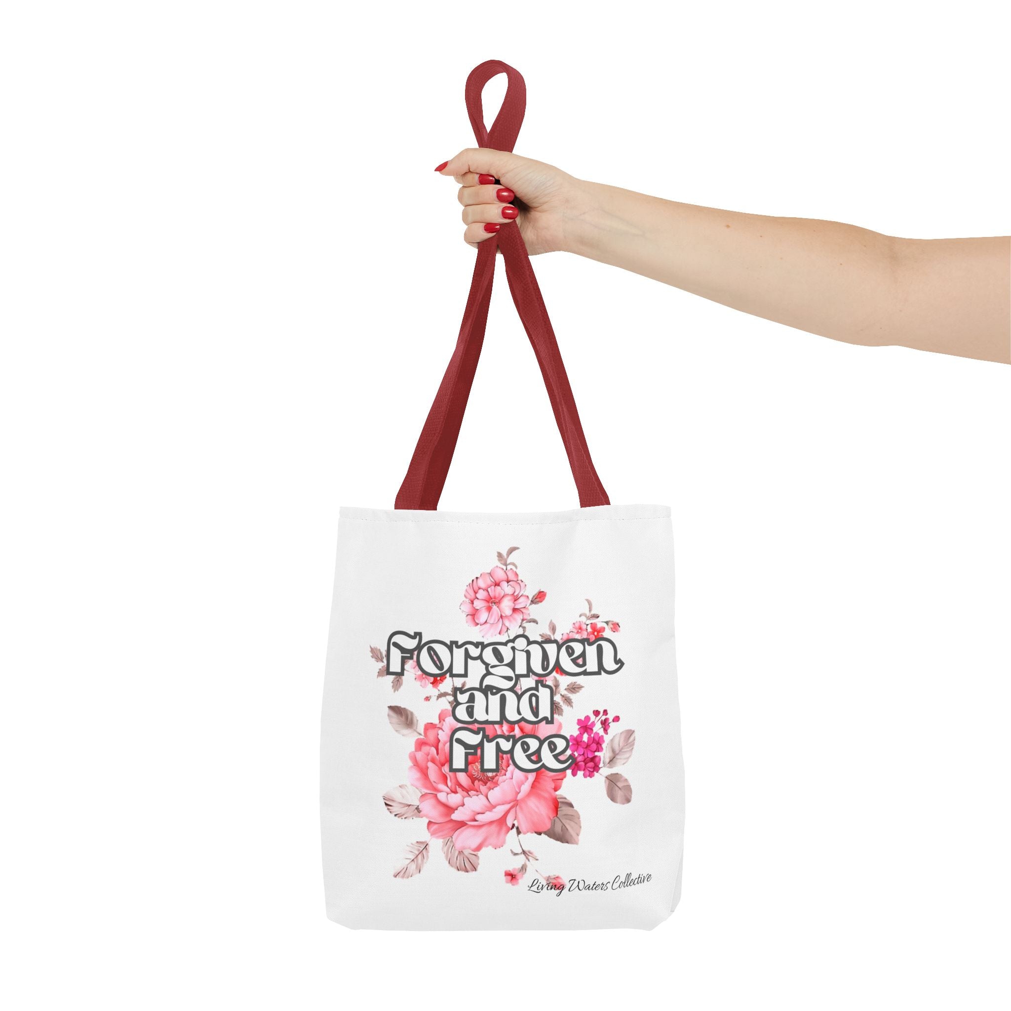 Forgiven and Free Tote Bag | Floral Script Design