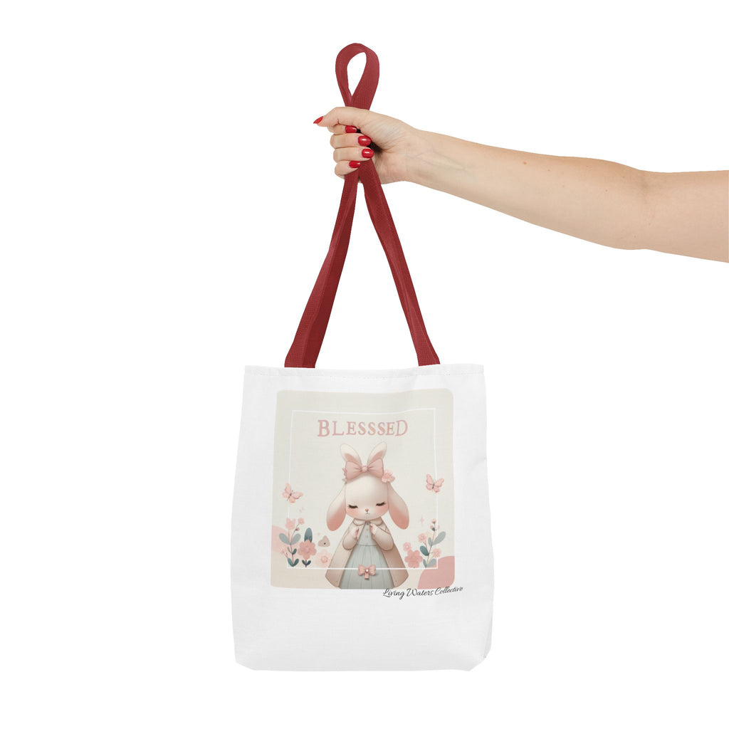 Blessed Bunny Prayer Tote Bag | Cute Pastel Floral Illustration