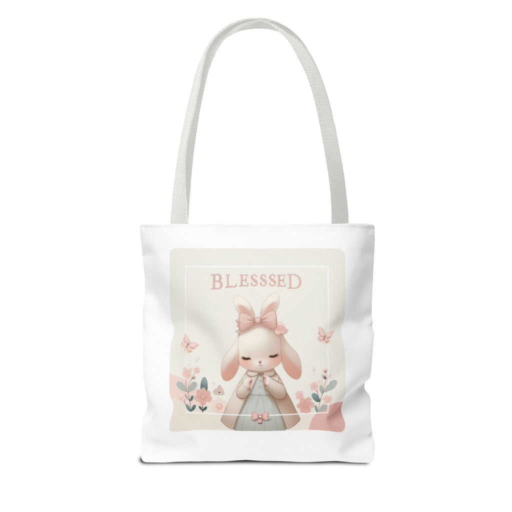 Blessed Bunny Prayer Tote Bag | Cute Pastel Floral Illustration