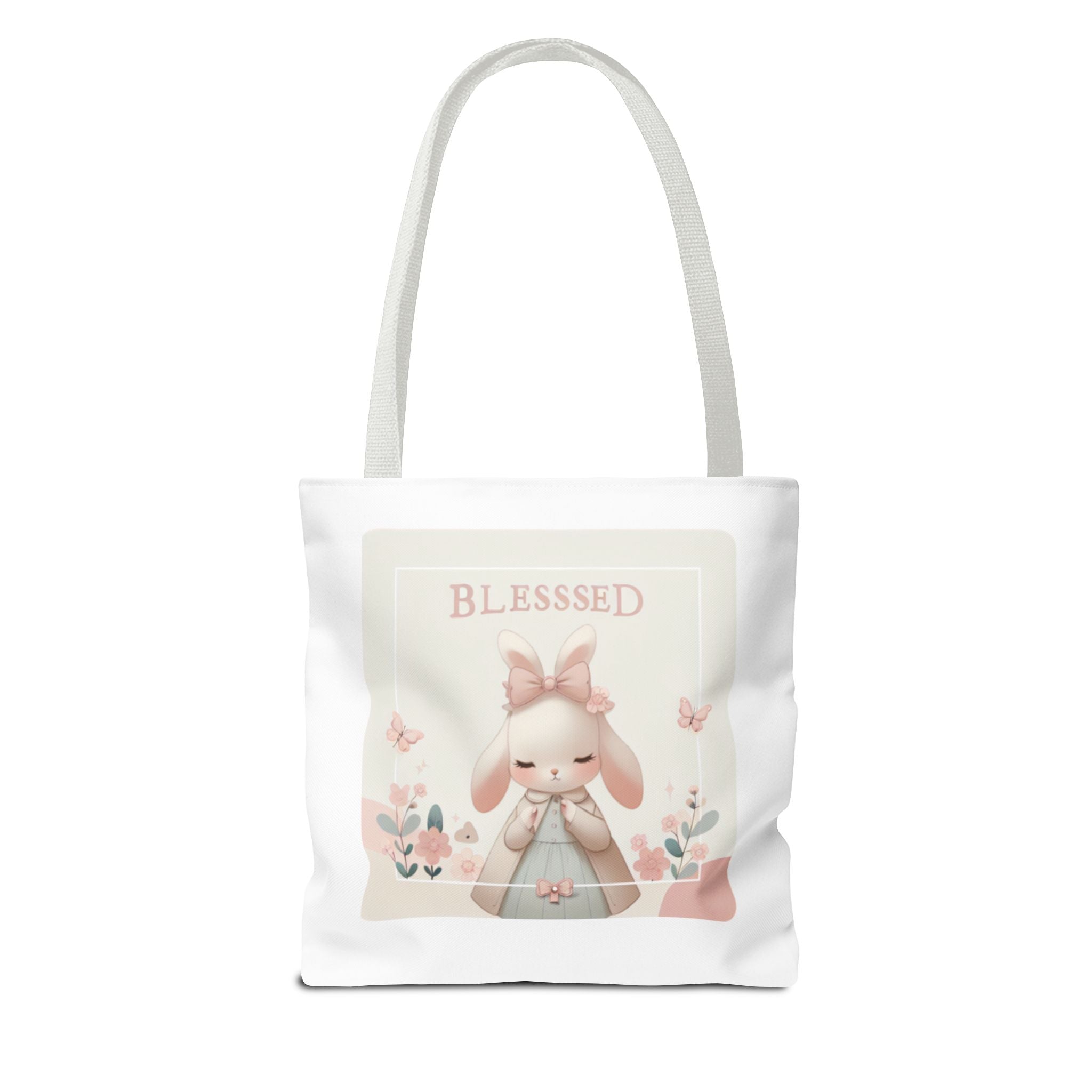 Blessed Bunny Prayer Tote Bag | Cute Pastel Floral Illustration