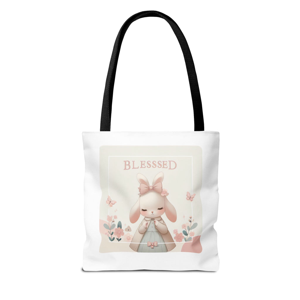 Blessed Bunny Prayer Tote Bag | Cute Pastel Floral Illustration