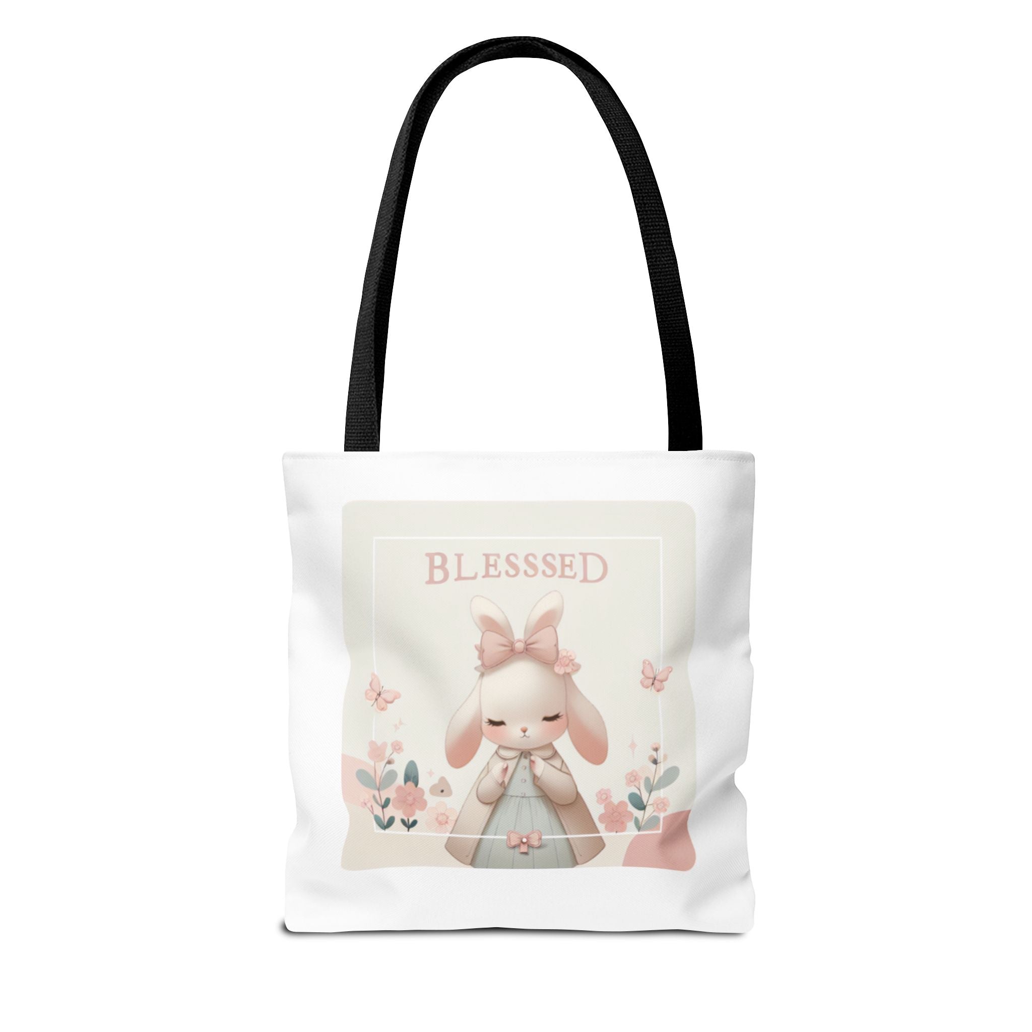 Blessed Bunny Prayer Tote Bag | Cute Pastel Floral Illustration