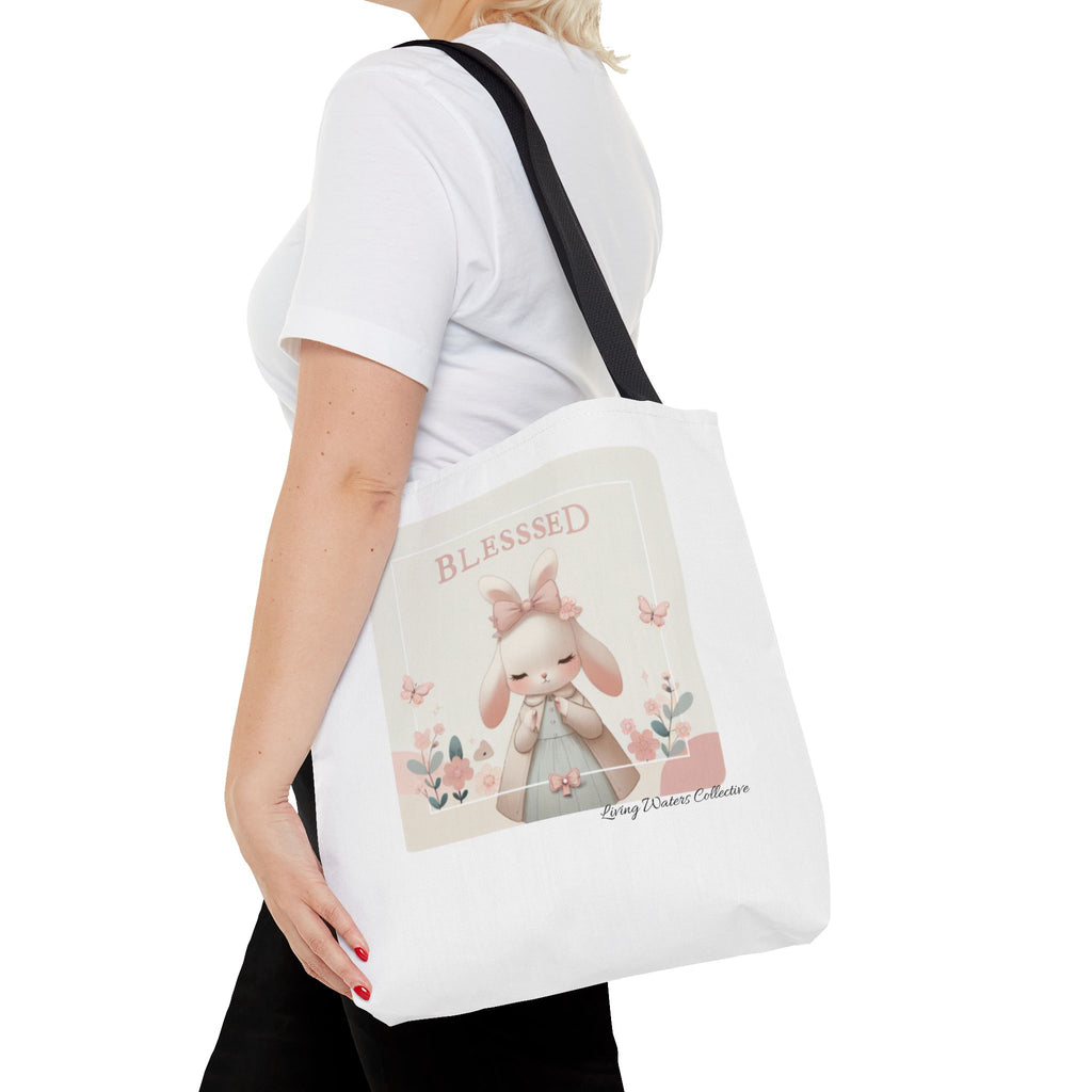 Blessed Bunny Prayer Tote Bag | Cute Pastel Floral Illustration