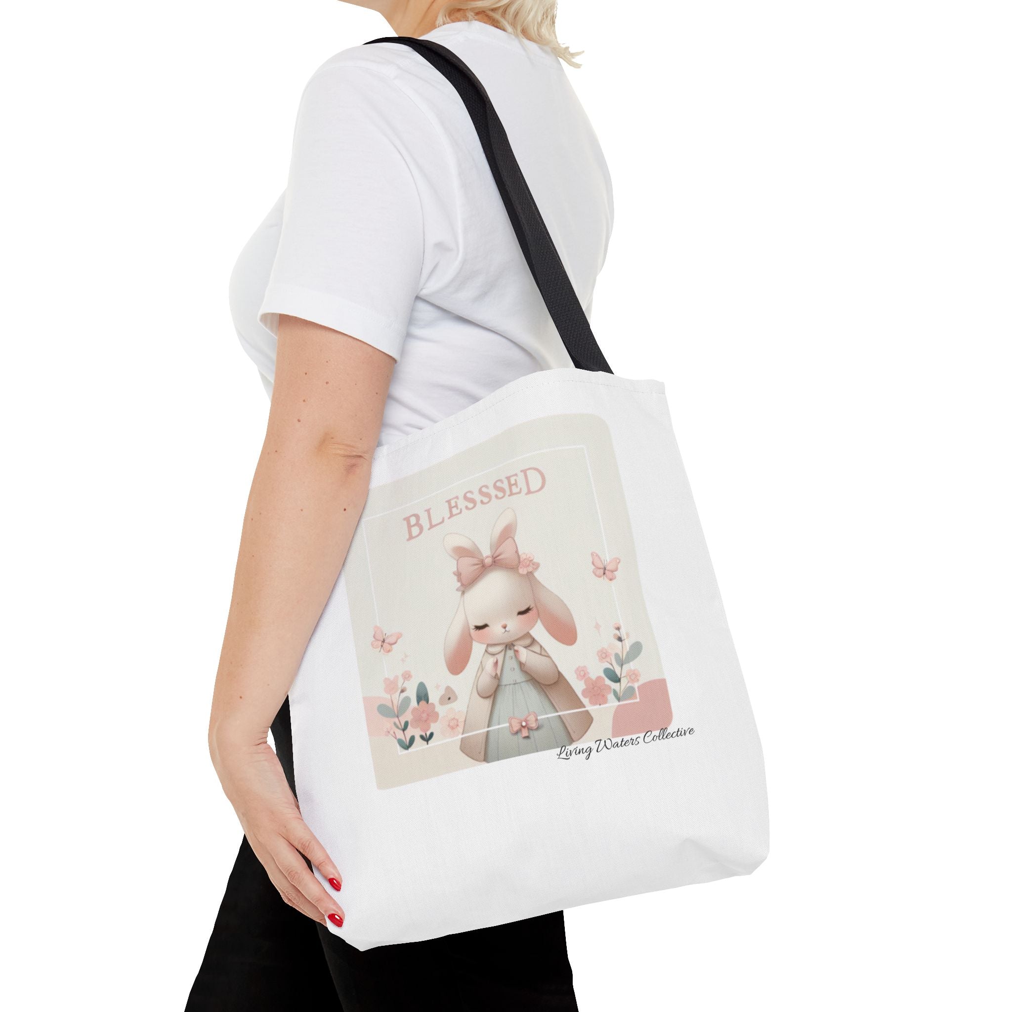 Blessed Bunny Prayer Tote Bag | Cute Pastel Floral Illustration
