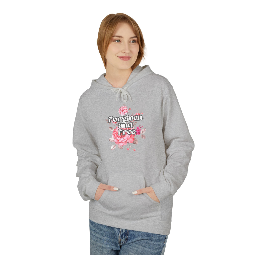 Floral  Christian hoodie — forgiven and free in Jesus. Beautiful rose faith sweatshirt for women. Perfect Christian gift. Multiple sizes.