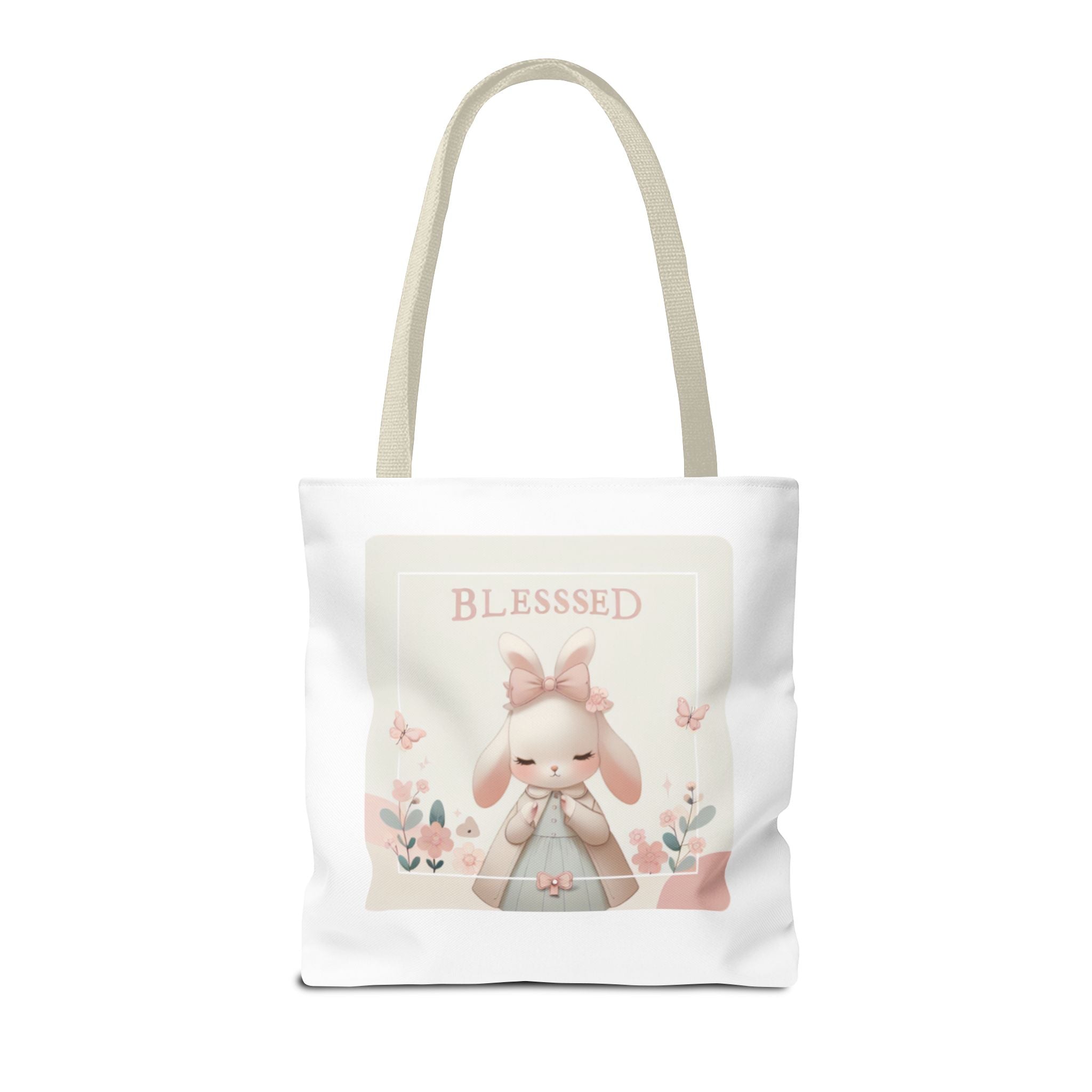 Blessed Bunny Prayer Tote Bag | Cute Pastel Floral Illustration