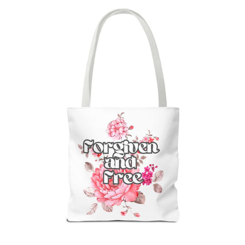 Forgiven and Free Tote Bag | Floral Script Design