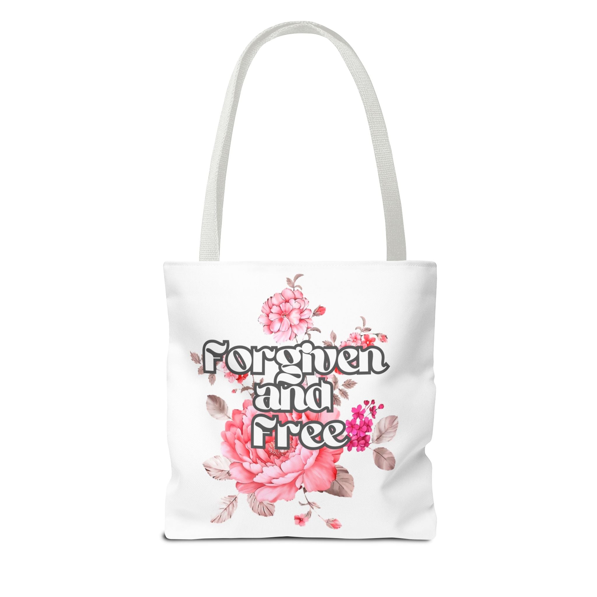 Forgiven and Free Tote Bag | Floral Script Design