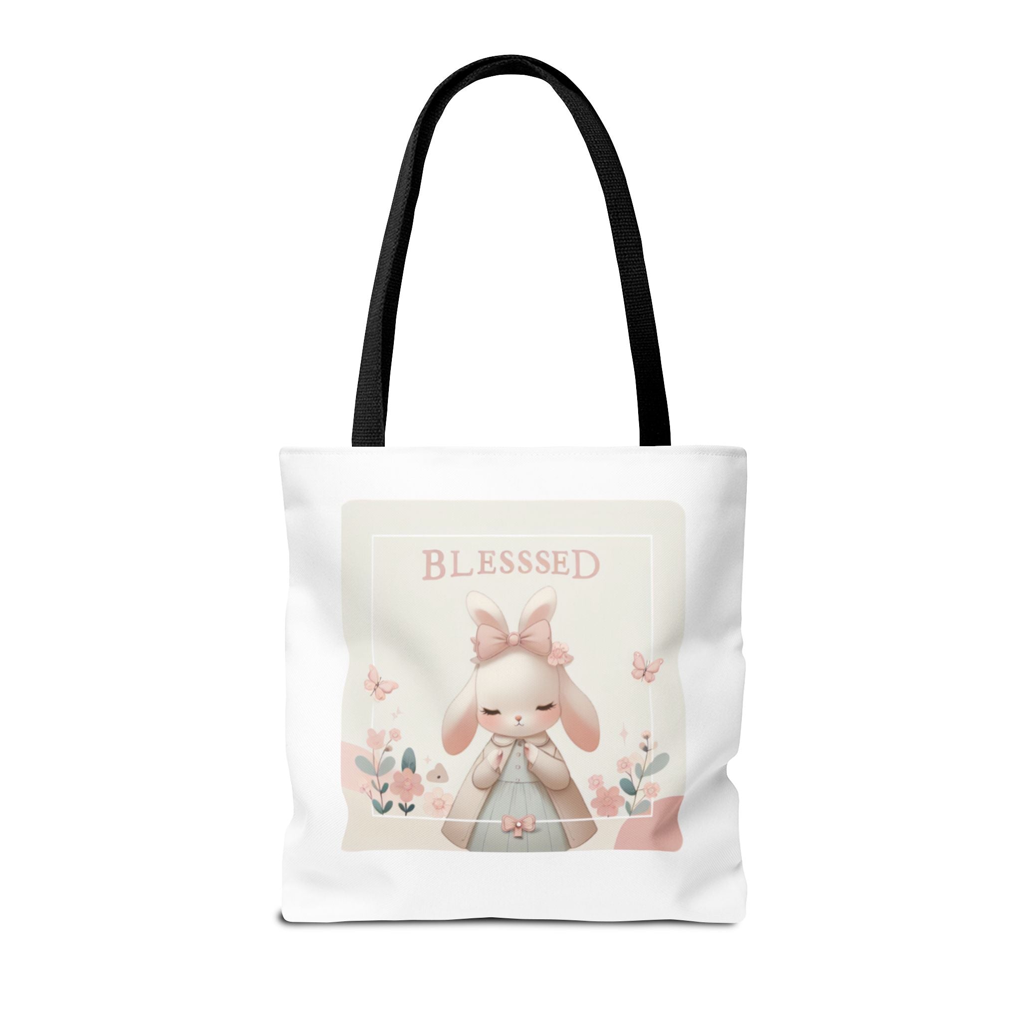 Blessed Bunny Prayer Tote Bag | Cute Pastel Floral Illustration